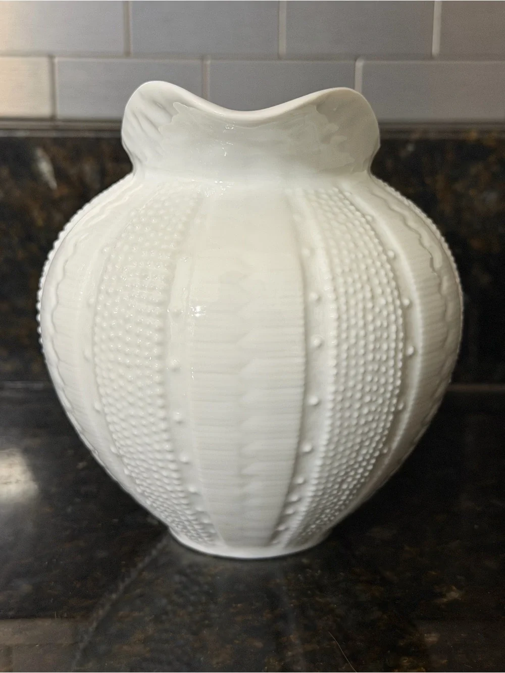 Paris Royal Sea Urchin Coral White Porcelain Short 5” Pitcher / Vase